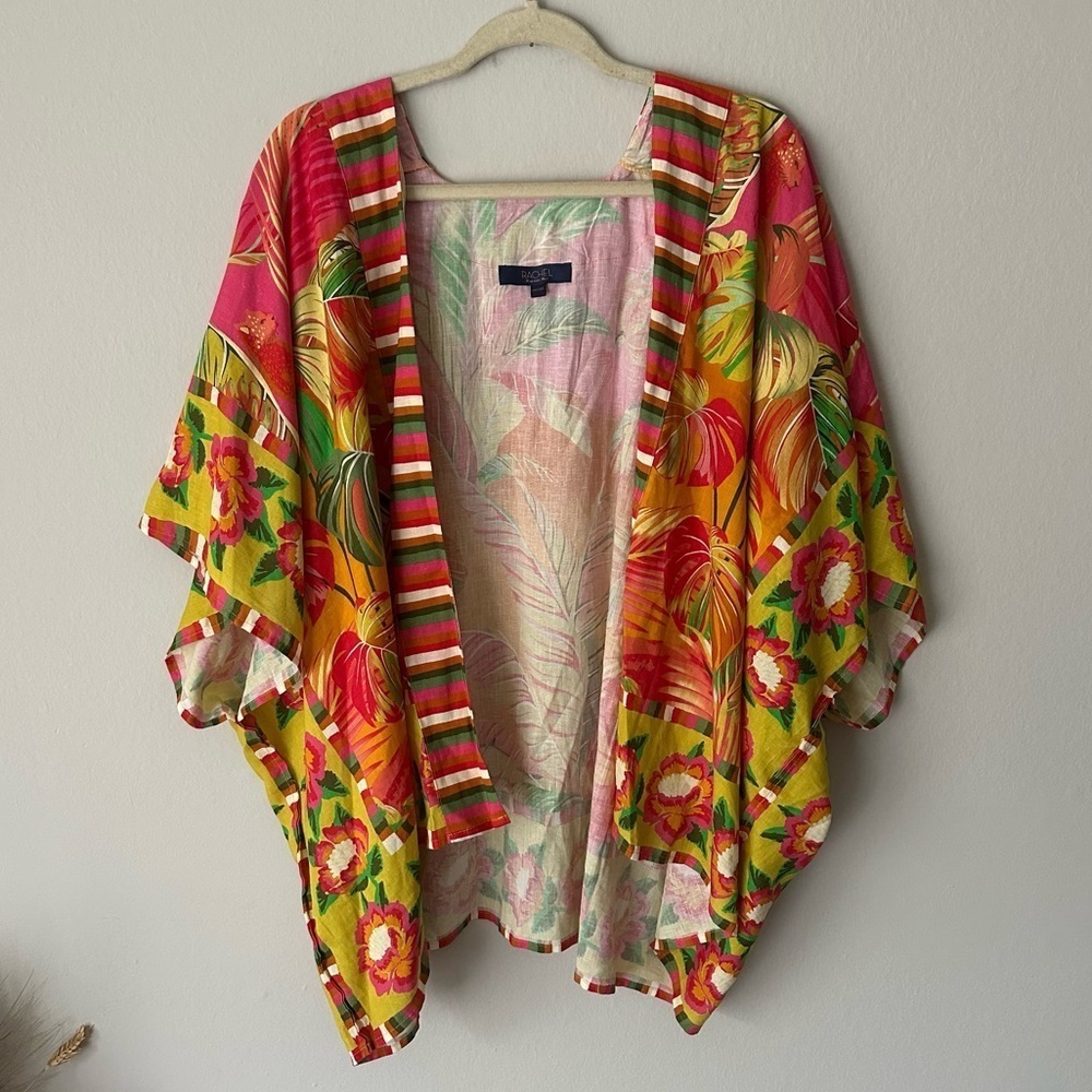 Rachel Roy Floral Tropical Linen Blend Kimono Cover Up Swimwear OS Vacation
